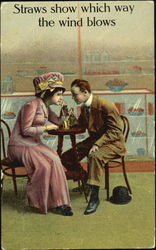 Couple with Straws Couples Postcard Postcard