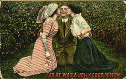 Two women kissing the same man Postcard