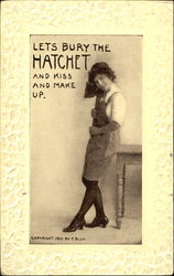 Woman smiling and holding a hatchet Women Postcard Postcard