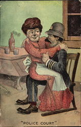 Woman sitting on policeman's lap Postcard