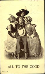 Man with 3 Women Romance & Love Postcard Postcard