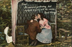 Couple Kissing Outside Couples Postcard Postcard