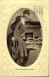 Couple Kissing at a Woman's Vanity Postcard