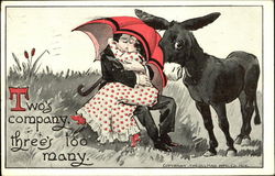 Couple Kissing Near Donkey Postcard