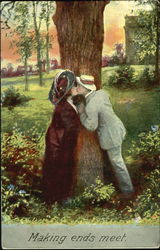 Couple kissing against a tree Postcard