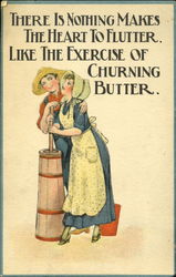 Couple Churning Butter Comic Postcard Postcard