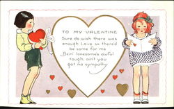 A Boy and A Girl with Valentines Children Postcard Postcard