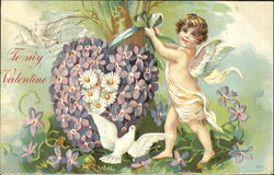 Cupid with a Heart of Flowers Hearts Postcard Postcard