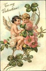 Two cupids sitting on a branch Postcard