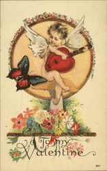 Cupid Playing Heart-Shaped Guitar Postcard