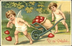 Cupids with heart apples Postcard