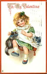 Little Girl and Two Kittens Postcard