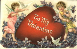 Two Cupids with Flowers and Doves Postcard