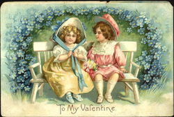 Two girls sitting on bench Postcard