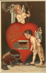 Cupids with Heart-Shaped Oven Postcard Postcard