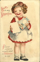 Little Girl receiving a Valentine Postcard