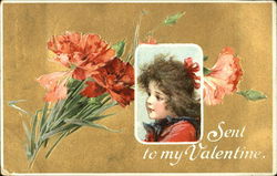 Carnations with girl's face inset Postcard