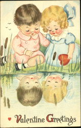 Children Looking at Their Reflections in the Water Postcard