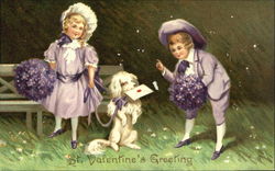 Children in lilac with dog Postcard