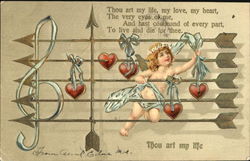 Cupid hanging Hearts on Musical Staff Postcard Postcard