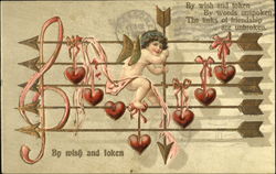 Cupid with Hearts on Musical Staff Postcard Postcard