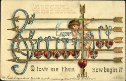 Music staff made of cupid's arrows, hearts as notes Postcard