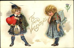 Boy giving girl valentine Children Postcard Postcard