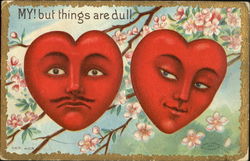 Two hearts with man and woman faces Postcard