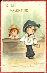 Little Girl and Boy at a Candy Store Postcard