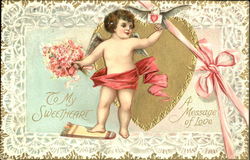 Cupid Holding Pink Flowers Postcard