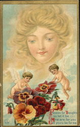 Cupids playing with pansies Postcard