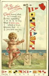 Cupid with Navel Signal Flags Postcard