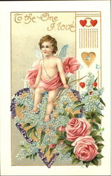 Cupid surrounded by flowers Postcard