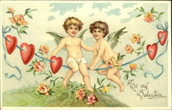 Cupids with Hearts on a Ribbon Postcard