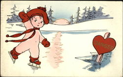 Boy Ice Skater Heading Toward a Crack in Ice Postcard