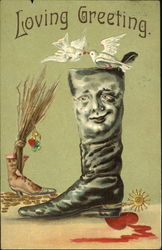 Man's Face on a Boot Comic Postcard Postcard