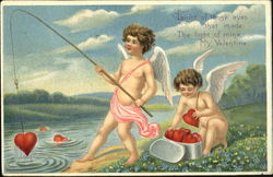 Cupids Fishing Postcard