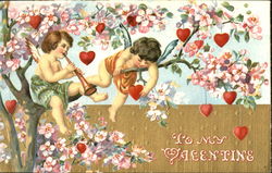 Cupid picking hearts off a tree Postcard