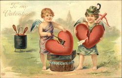 Cupids Splitting a Heart Postcard