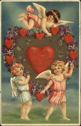 Cupids with a heart made of hearts Postcard Postcard