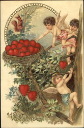 Cupids With a Nest Filled With Hearts Postcard