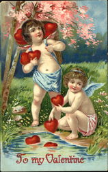 Cherubs with a Basket Full of Hearts Postcard