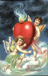 Two Cupids mending a broken heart on a cloud Postcard