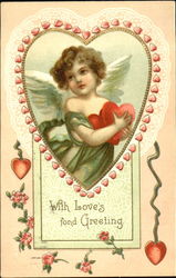 Cupid Holding Hearts Postcard