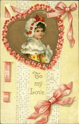 Pretty Girl in Lacy Bonnet Hearts Postcard Postcard