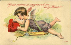 Cupid Writing a Valentine Card Postcard