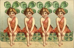 Four Girls with Clovers Children Postcard Postcard