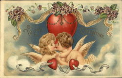 Girl and boy angels kissing Couples Postcard Postcard