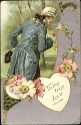 Gentleman in Forest with Flowers and Bird Postcard