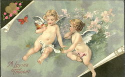 Cupids with Butterflies and Flowers Postcard Postcard